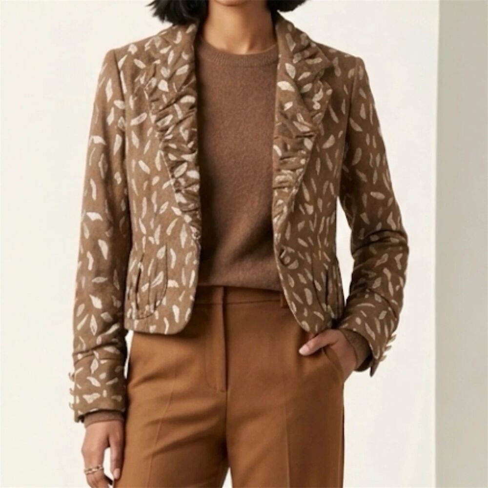 Boho Chic Jacket Womens Sz 8 Cropped Silk Blazer Gold Tonal Made in USA Vintage